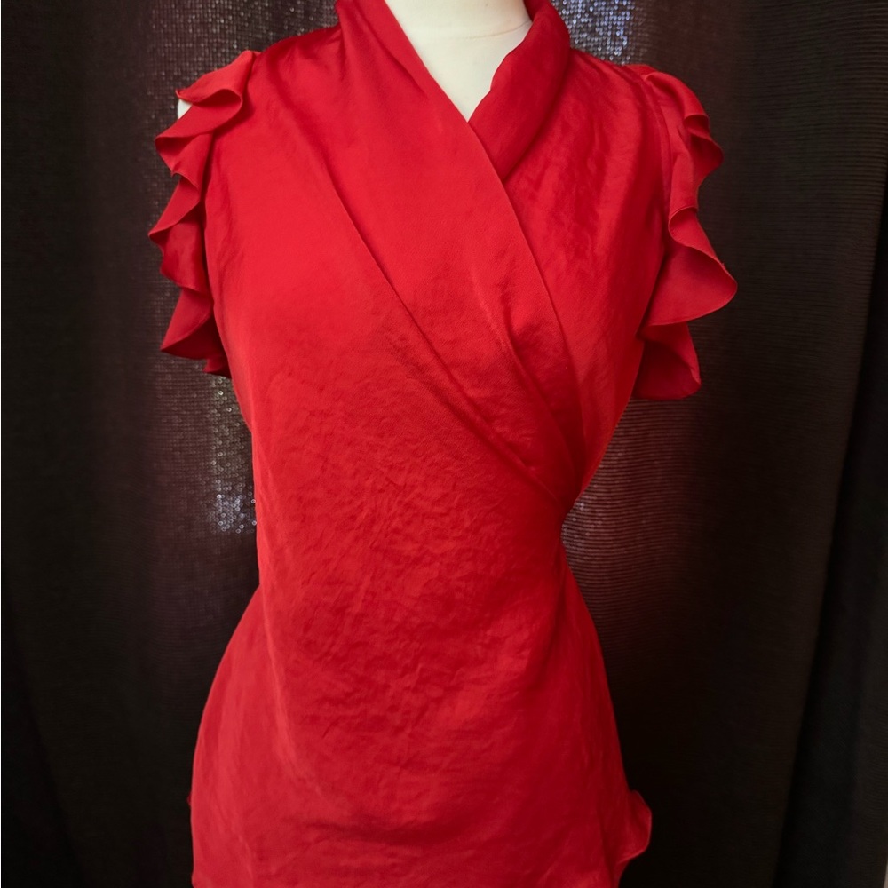 Armani Exchange Red Ruffle Sleeve Blouse.